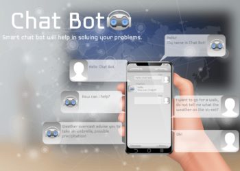 Online chatbot vector concept background. Human hand holding smartphone, user chatting in messenger and asking smart robot for help. Support service with artificial intelligence, automatic chat bot